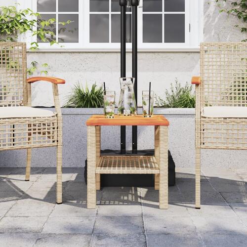 Havebord 40x40x42 cm polyrattan og akacietræ beige