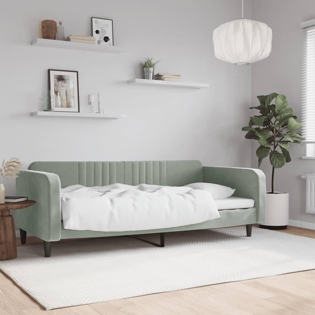 Daybed 90x190 cm velour lysegrå billede
