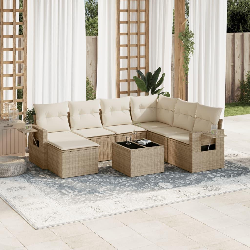 Sofasæt til haven i polyrattan - 8 dele med hynder, beige
