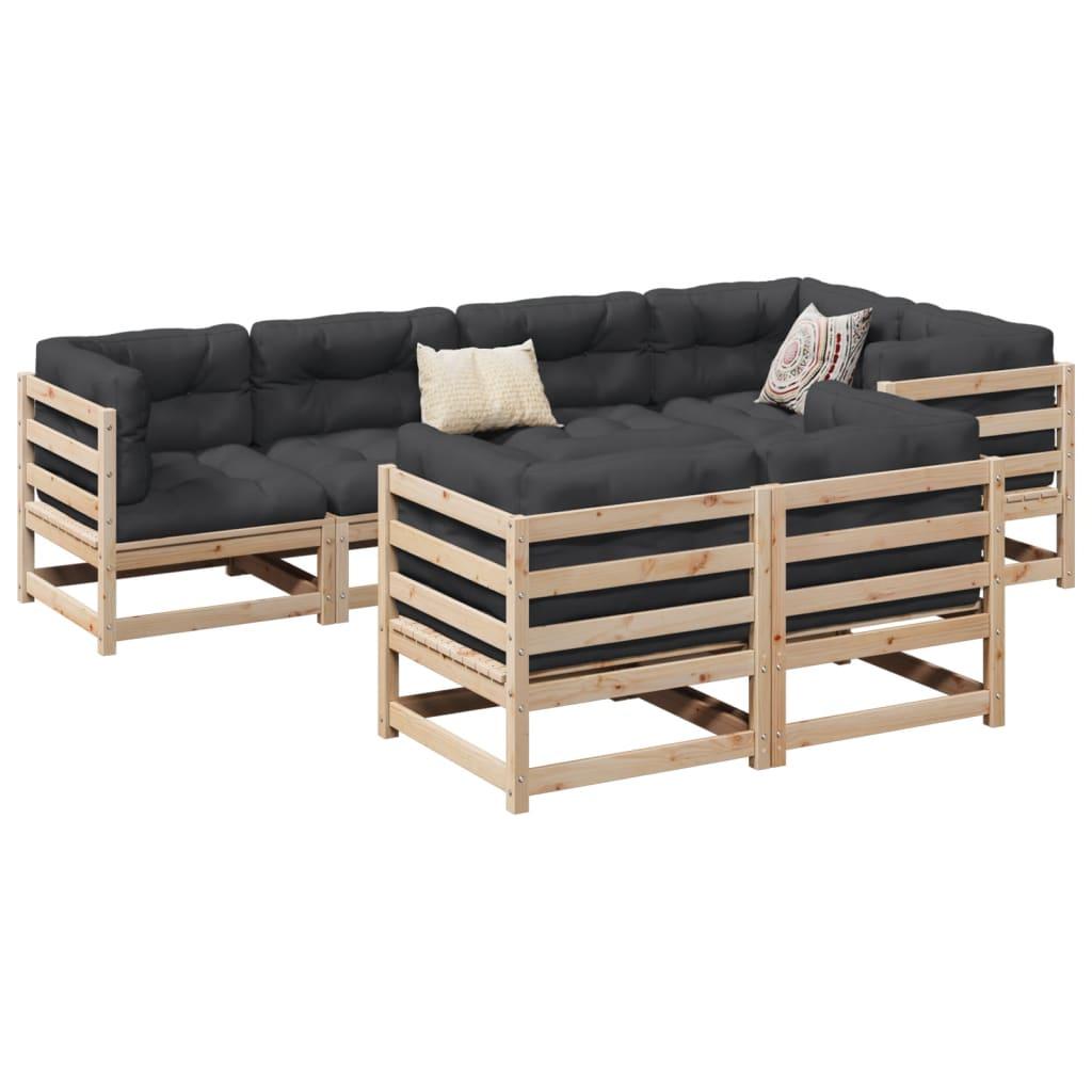 Sofasæt til haven 7 dele med hynder massivt fyrretræ