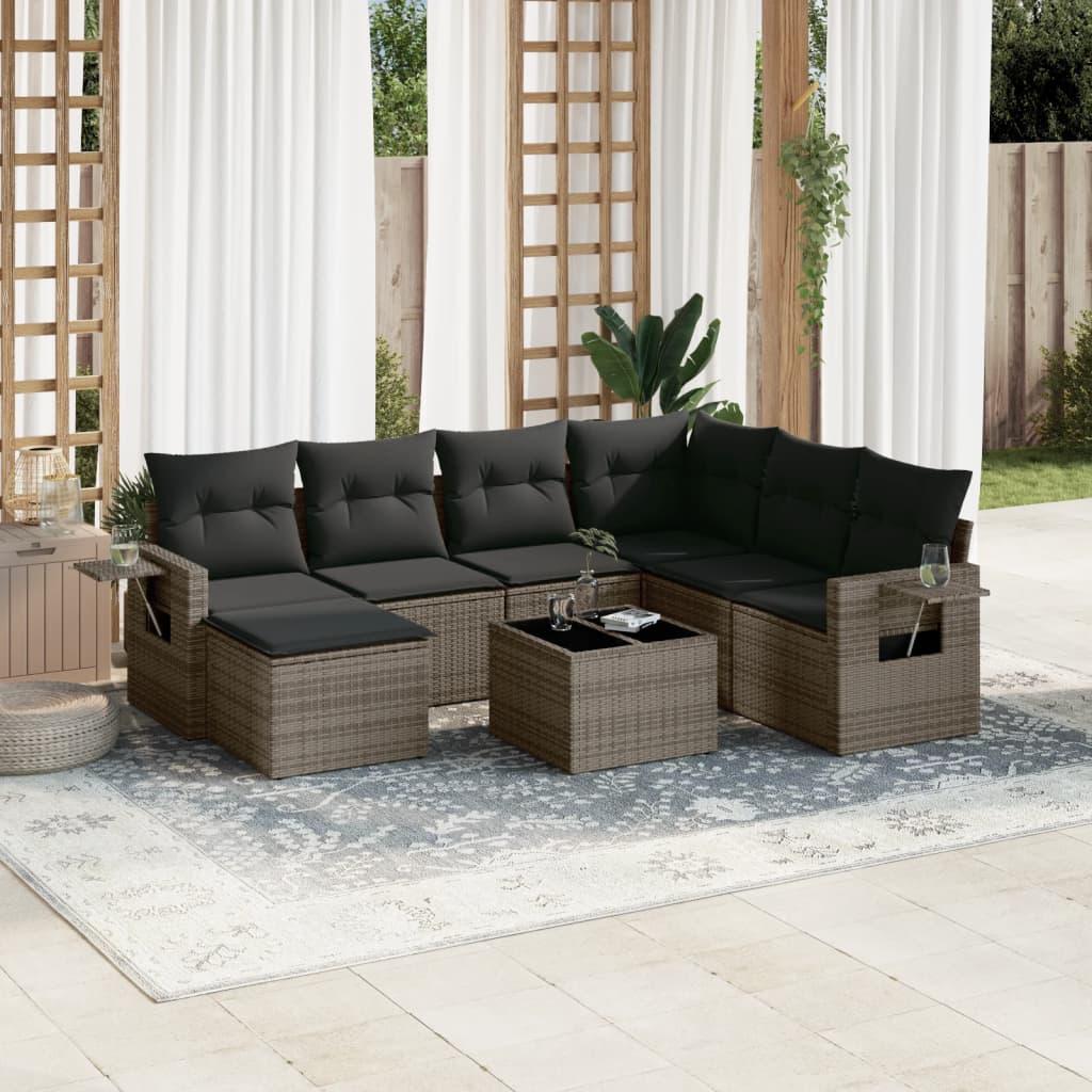 Sofasæt til haven i polyrattan - 8 dele med hynder, grå billede