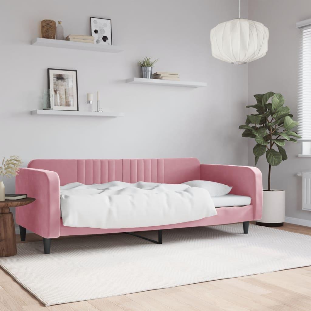 Daybed 90x200 cm - velour, lyserød sovesofa billede