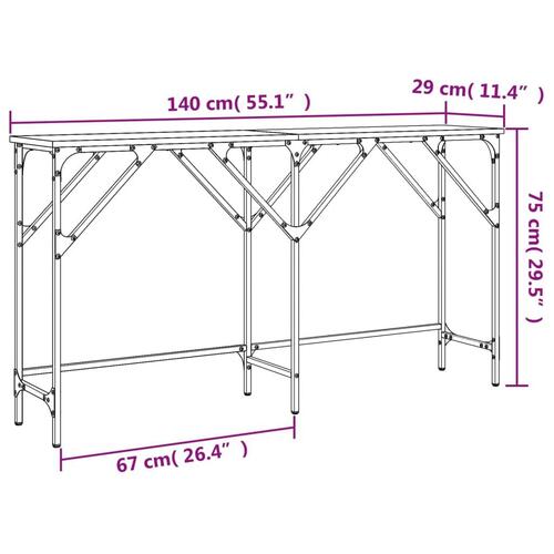 Konsolbord 140x29x75 cm konstrueret træ brun egetræ