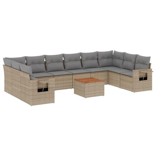 Havesofasæt 11 dele med hynder polyrattan beige