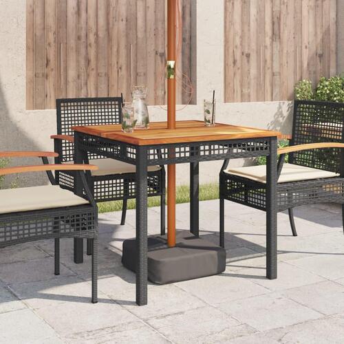 Havebord 80x80x75 cm polyrattan og akacietræ sort