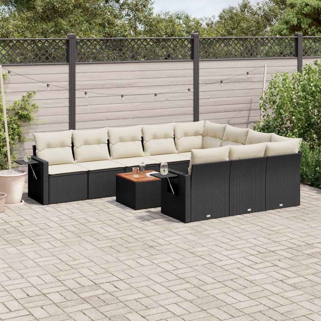 Sofasæt til haven 11 dele med hynder polyrattan sort