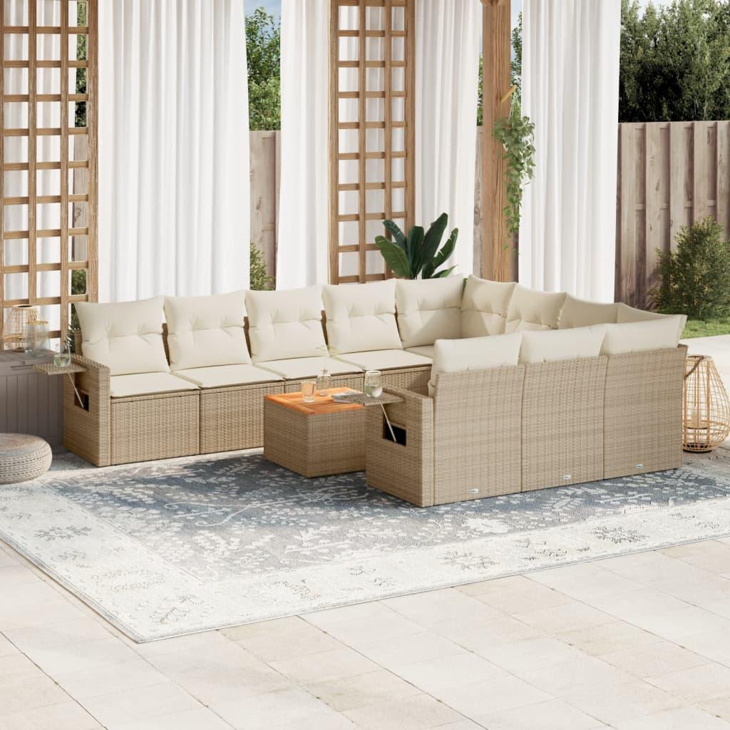 Sofasæt til haven 11 dele med hynder polyrattan beige