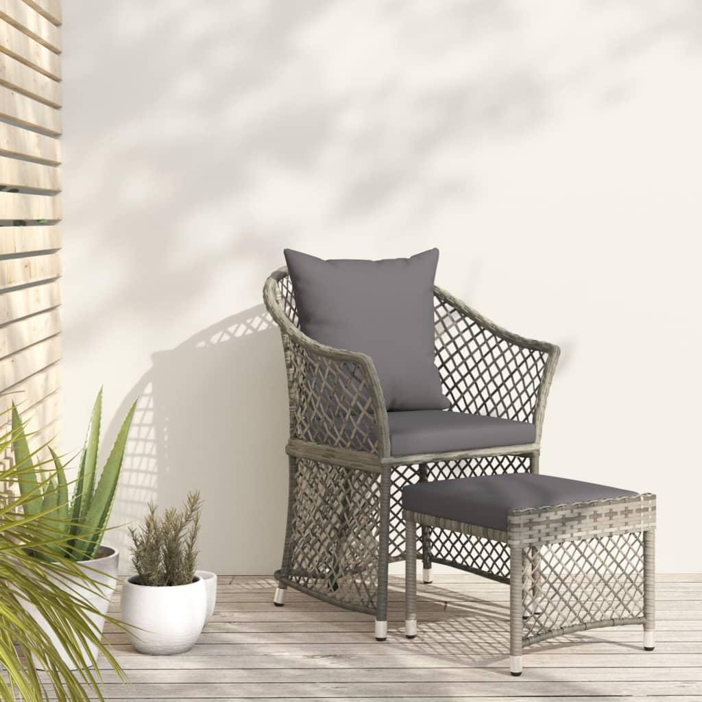 Loungesæt til haven 2 dele med hynder polyrattan grå
