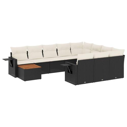 Sofasæt til haven 11 dele med hynder polyrattan sort