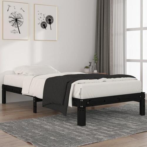 Sengeramme 100x200 cm massivt fyrretræ sort