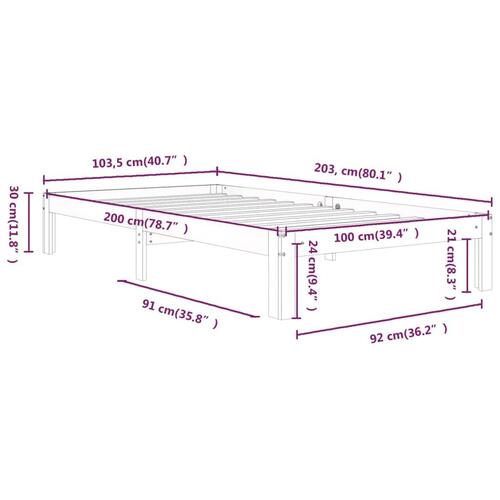 Sengeramme 100x200 cm massivt fyrretræ sort