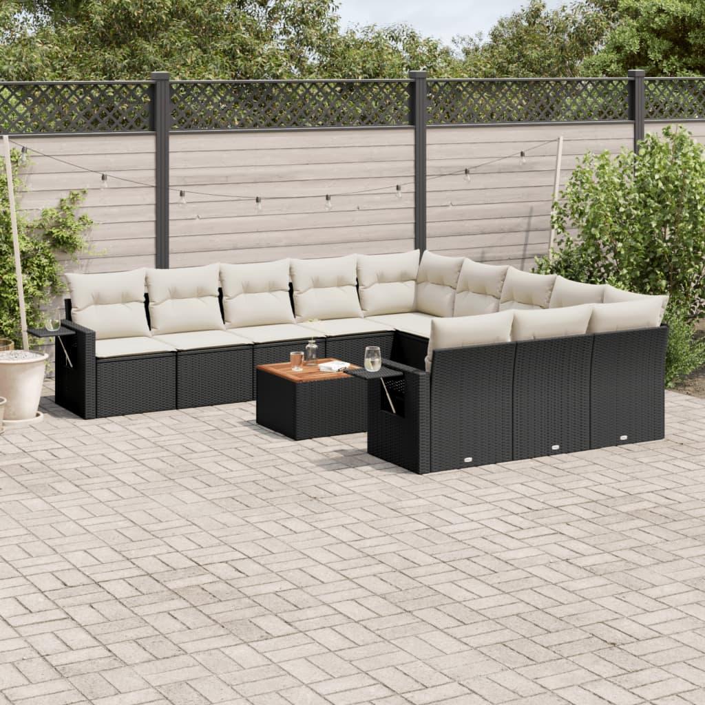 Sofasæt til haven i polyrattan - 12 dele med hynder, sort