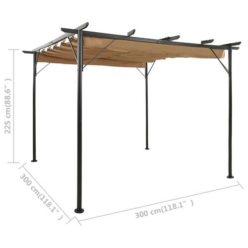 Pergola med tilbagetrækkeligt tag 3x3 m 180 g/m² stål gråbrun