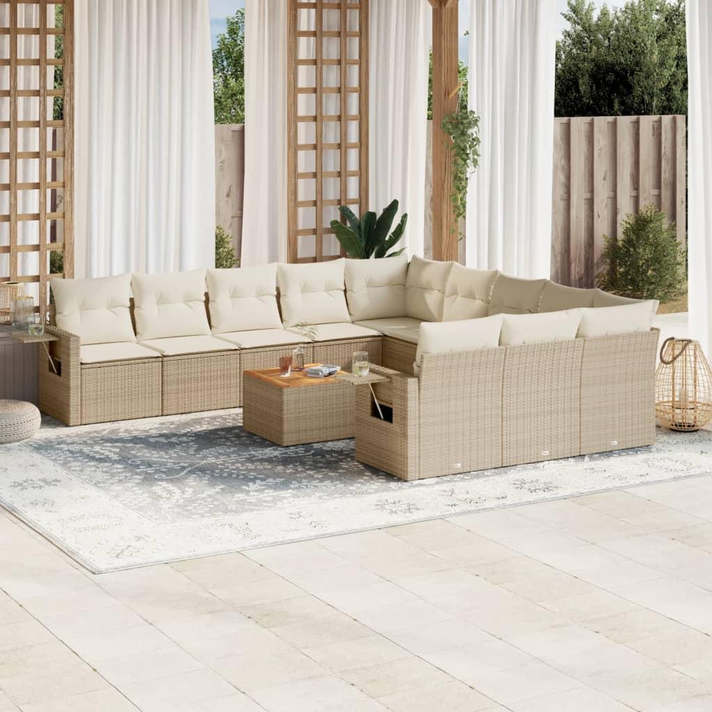 Havesofasæt i polyrattan, 12 dele med hynder - beige billede