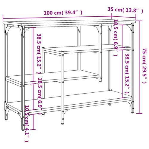 Konsolbord med hylder 100x35x75 cm røget egetræsfarve