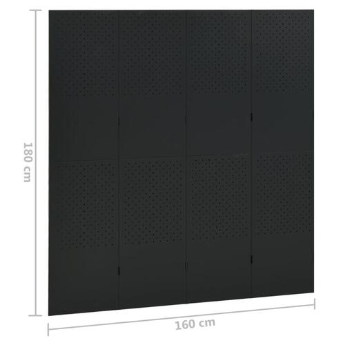 4-panels rumdelere 2 stk. 160x180 cm stål sort