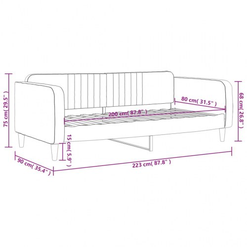 Daybed 80x200 cm i velour - lyserød sovesofa/gæsteseng