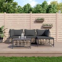 Loungesæt til haven 4 dele med hynder polyrattan antracitgrå
