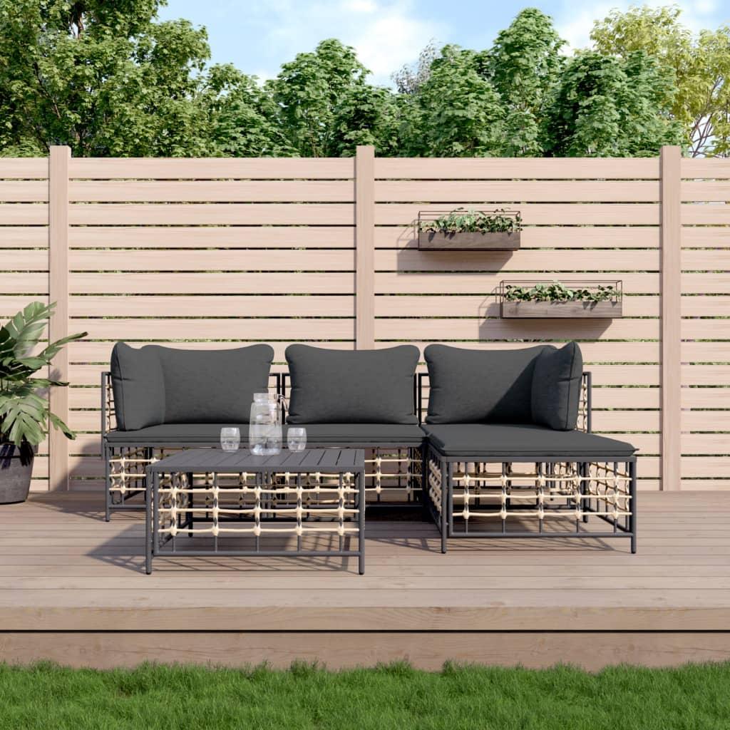 Loungesæt til haven 4 dele med hynder polyrattan antracitgrå