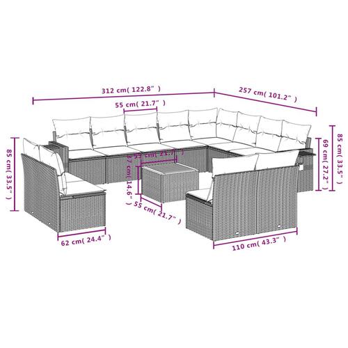 Sofasæt til haven 13 dele med hynder polyrattan beige