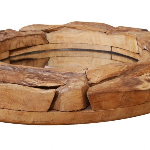 Dekorativt spejl i teak 80 cm rundt