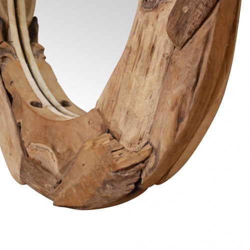 Dekorativt spejl i teak 80 cm rundt