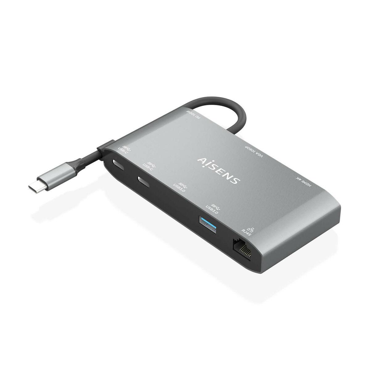 USB hub Aisens ASUC-8P010-GR - grå, 4K, 100 W, 20 cm