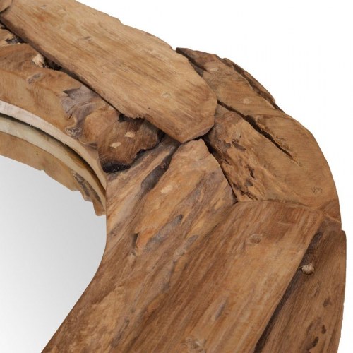 Dekorativt spejl i teak 80 cm rundt