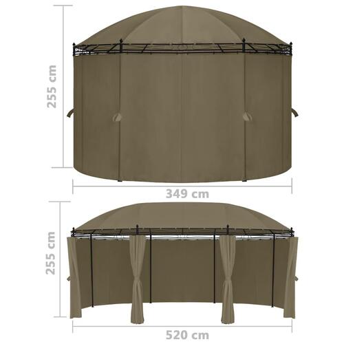 Pavillon med gardiner 520x349x255 cm 180 g/m² gråbrun
