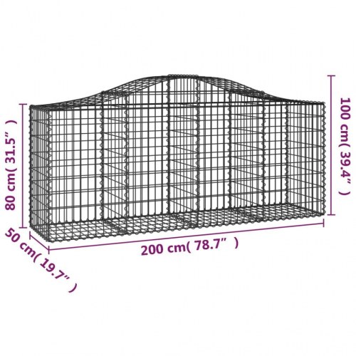 Buede gabionkurve - sæt á 3 stk., 200×50×80/100 cm, galvaniseret jern