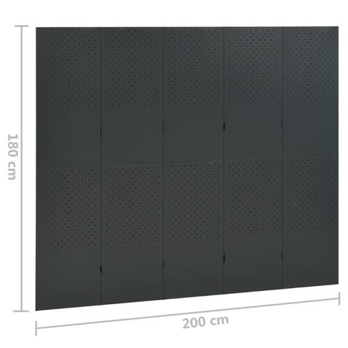 5-panels rumdeler 2 stk. 200x180 cm stål antracitgrå