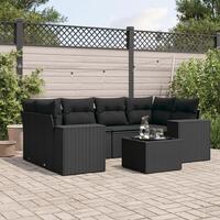 Sofasæt til haven 7 dele med hynder polyrattan sort