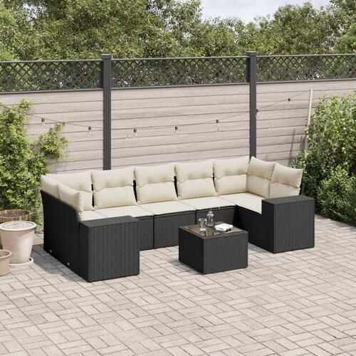 Sofasæt til haven 8 dele med hynder polyrattan sort