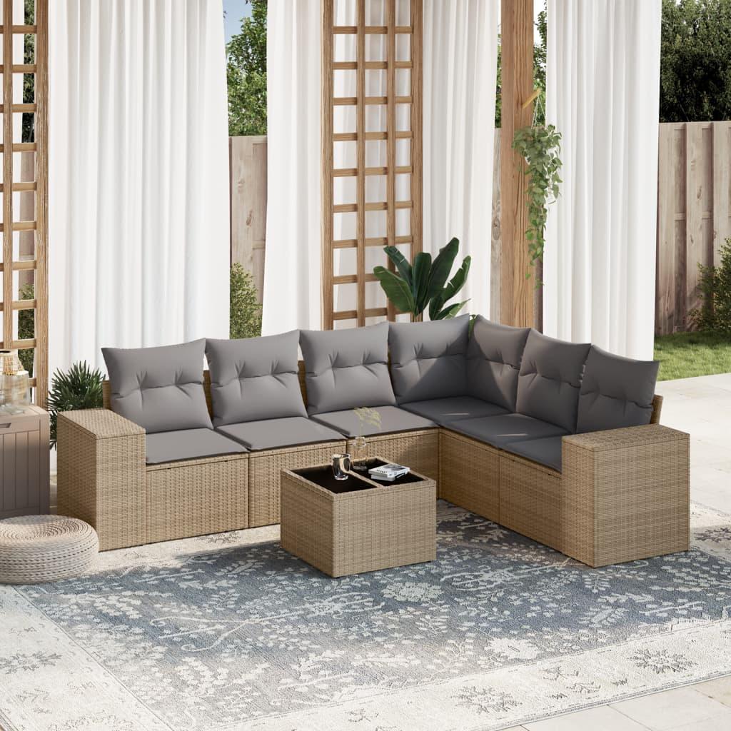 Sofasæt til haven 7 dele med hynder polyrattan beige