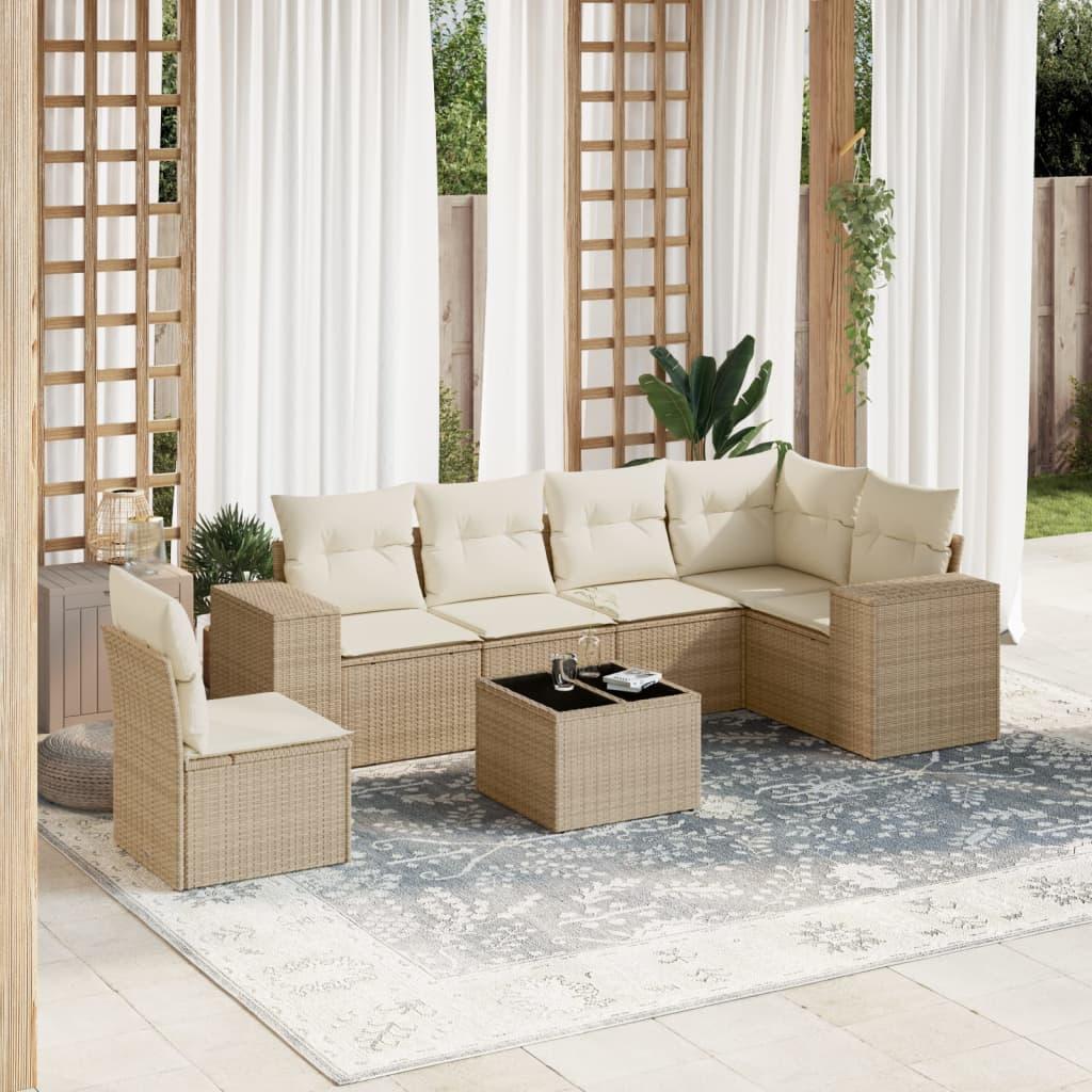 Sofasæt til haven 7 dele med hynder polyrattan beige