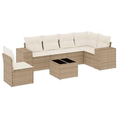 Sofasæt til haven 7 dele med hynder polyrattan beige
