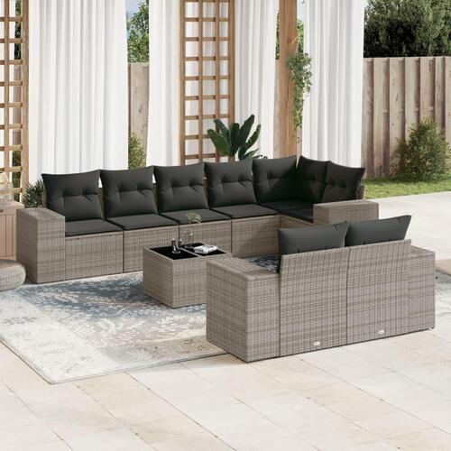 Sofasæt til haven 9 dele med hynder polyrattan grå