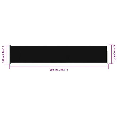 Sammenrullelig sidemarkise til terrassen 117x600 cm sort
