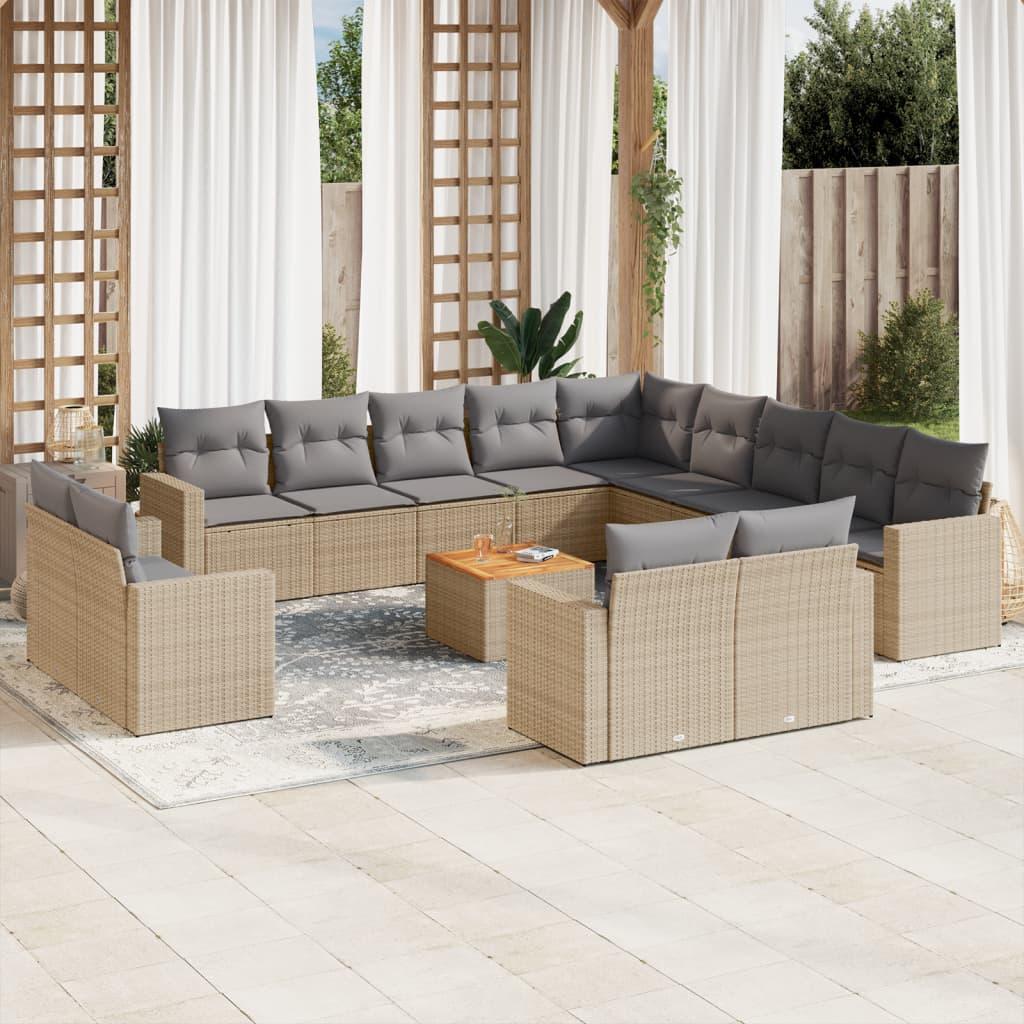 Sofasæt til haven 14 dele med hynder polyrattan beige