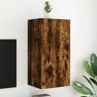 Væghængt tv-bord med LED-lys 40,5x35x80 cm røget egetræsfarve