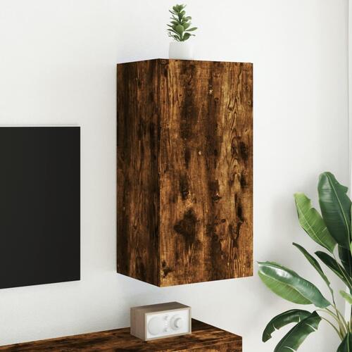 Væghængt tv-bord med LED-lys 40,5x35x80 cm røget egetræsfarve