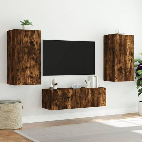 Væghængt tv-bord med LED-lys 40,5x35x80 cm røget egetræsfarve