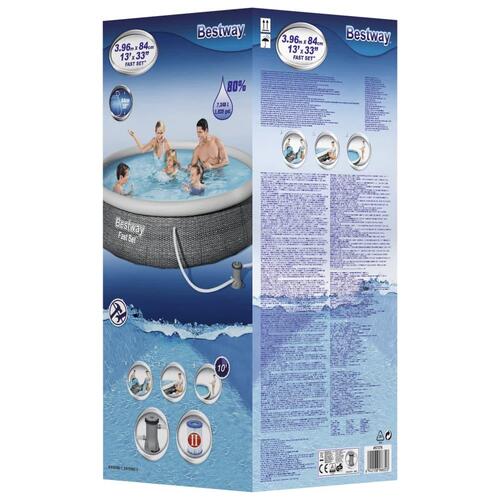oppusteligt badebassin med pumpe 396x84 cm