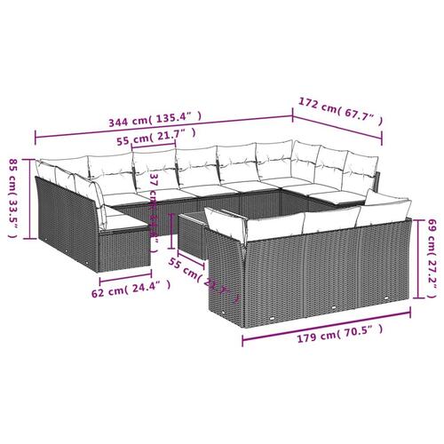 Sofasæt til haven 14 dele med hynder polyrattan beige