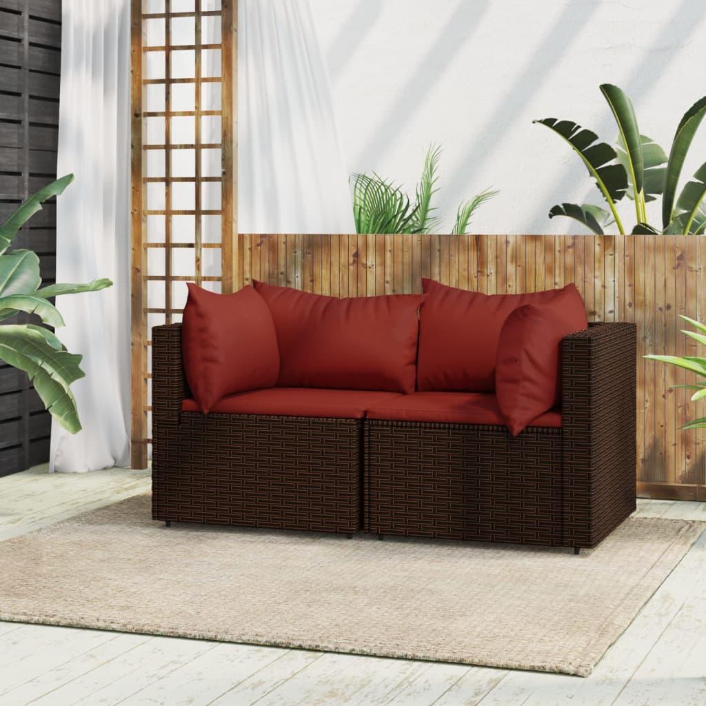 Hjørnemoduler til havesofa 2 stk. med hynder polyrattan brun