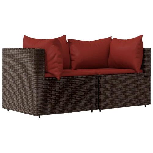 Hjørnemoduler til havesofa 2 stk. med hynder polyrattan brun