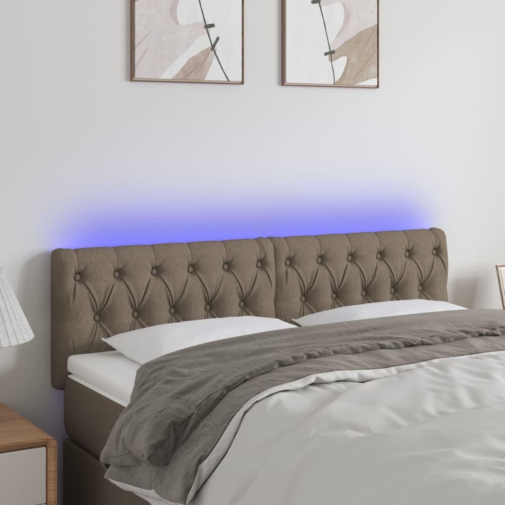 Sengegavl med LED-lys 144x7x78/88 cm stof gråbrun billede