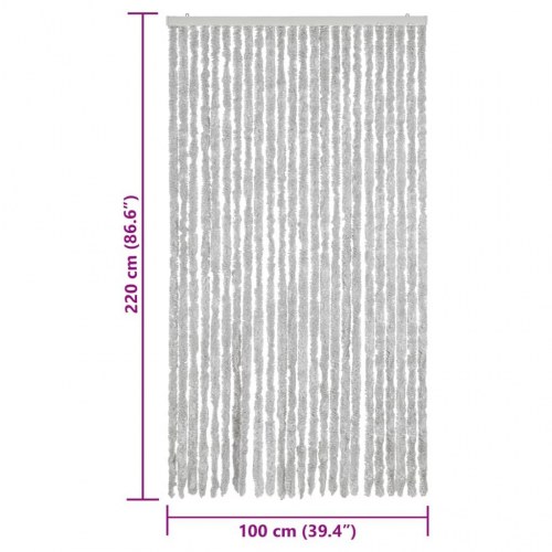 Flueforhæng 100×220 cm i chenille - grå dørgardin mod insekter