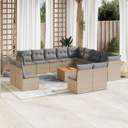 Sofasæt til haven 14 dele med hynder polyrattan beige