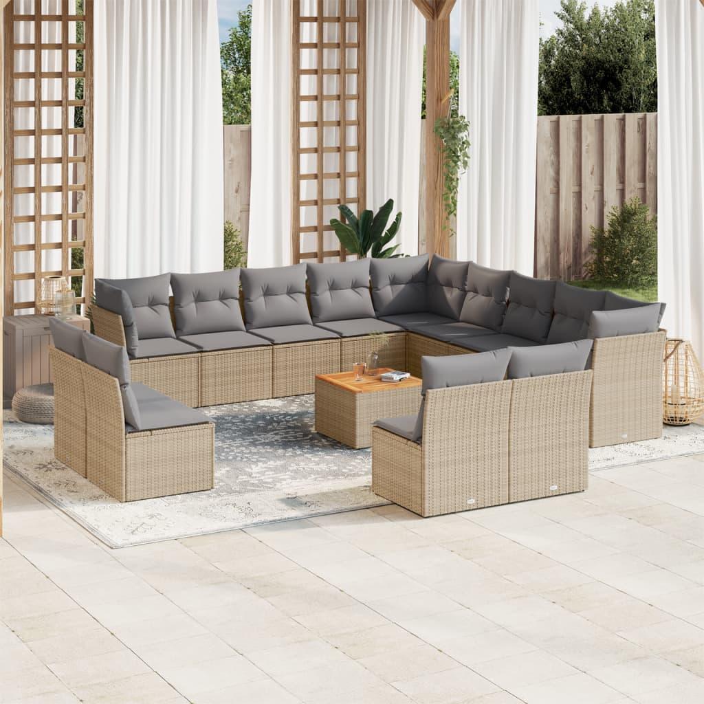 Sofasæt til haven 14 dele med hynder polyrattan beige